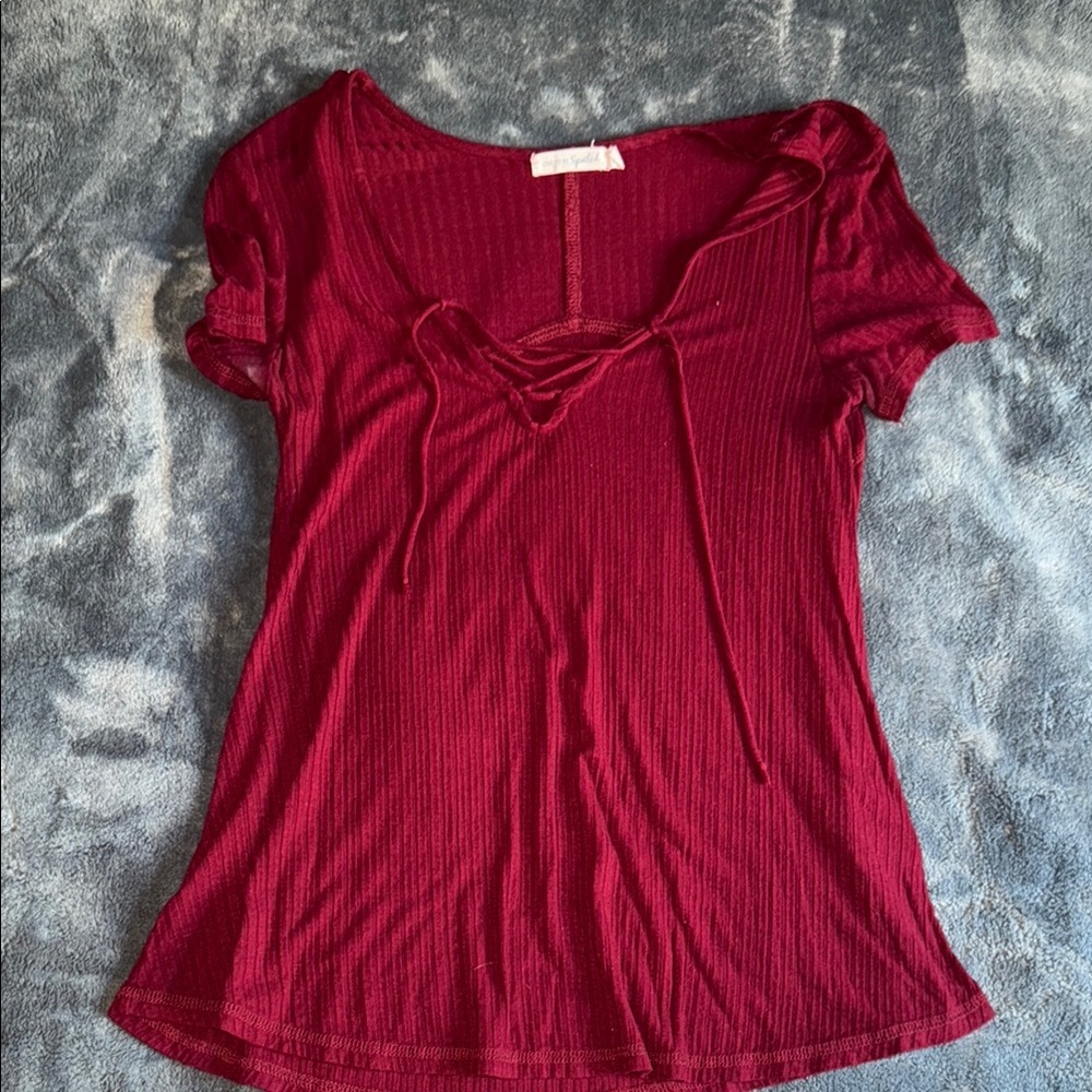 Chic Maroon Blouse with Tie Detail